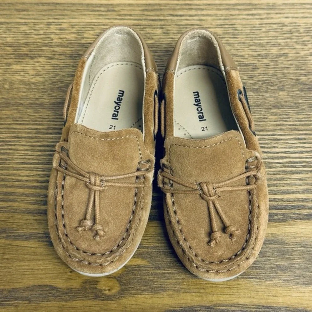 Mayoral Loafers Boys Size 21 Tan Suede Leather Moccasin Slip On Dress Shoes‎